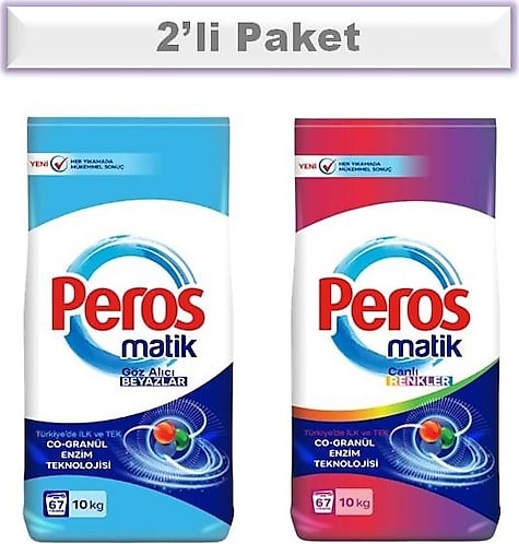 Peros Göz Alıcı Beyazlar + Canlı Renkler 10 kg 2'li Toz Deterjan