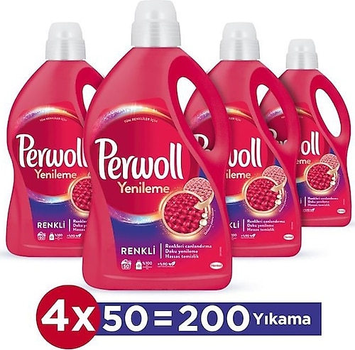 Perwoll Renk & Doku Renkliler için Sıvı Deterjan 50 Yıkama 3 lt 4'lü