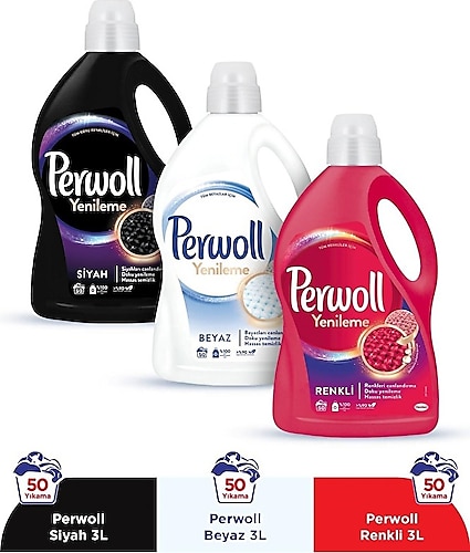 Perwoll Renkli + Siyah + Beyaz Hassas Bakım Sıvı Çamaşır Deterjanı 3 lt 3'lü