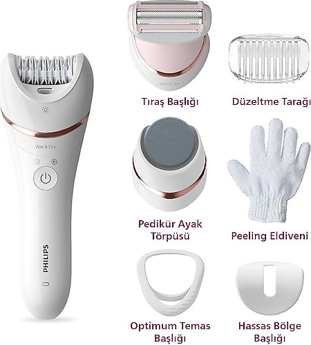 Philips Epilatör (Yüz+Koltuk altı+Bikini Bölgesi+Bacak)Islak Ve Kuru,Işıklı,Kablosuz