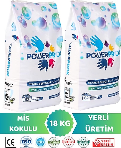 Power Prox 2'si 1 Arada İtalyan Baharı Renkliler ve Beyazlar için 9 kg 2'li Toz Deterjan