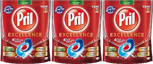 Pril Excellence 4'ü 1 Arada Bulaşık Makinesi Tableti 60'lı 3 Adet