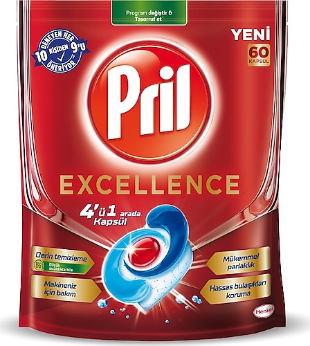 Pril Excellence 4'ü 1 Arada Bulaşık Makinesi Tableti 60'lı