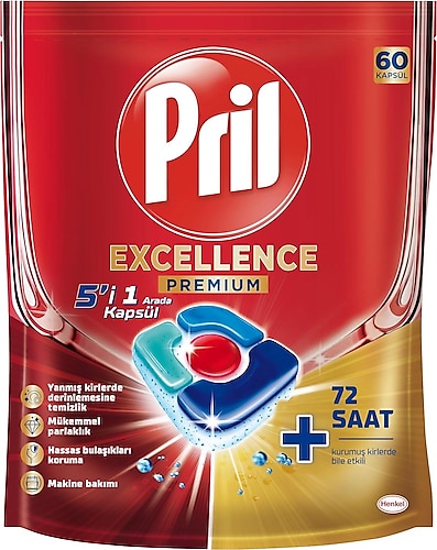 Pril Excellence Premium 5'i 1 Arada Bulaşık Makinesi Tableti 60'lı