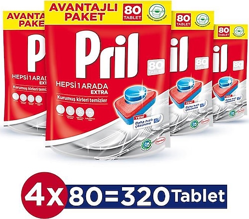 Pril Hepsi Bir Arada Ekstra Bulaşık Makinesi Tableti 80'li 4 Adet