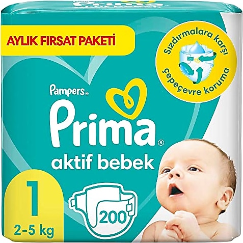 Prima Aktif 1 Beden Yenidoğan 200'lü Bebek Bezi