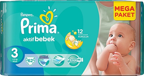 Prima Aktif 3 Numara Midi 62'li Bebek Bezi