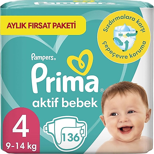 Prima Aktif 4 Numara Maxi 136'lı Bebek Bezi