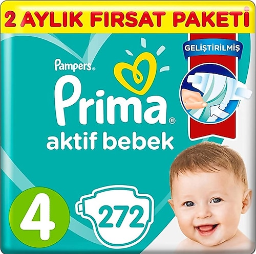 Prima Aktif 4 Numara Maxi 272'li Bebek Bezi
