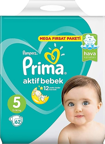 Prima Aktif 5 Numara Junior 62'li Bebek Bezi