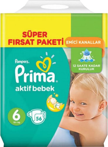 Prima Aktif 6 Numara Extra Large 56'lı Bebek Bezi