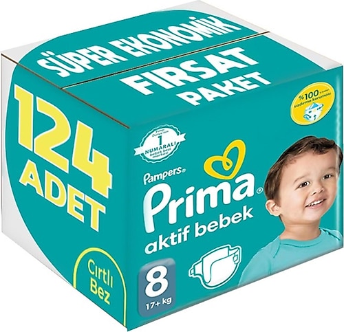 Prima Aktif 8 Numara XXX Large 124'lü Bebek Bezi