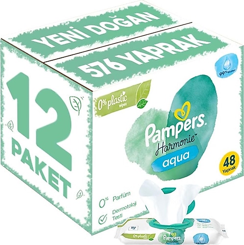 Prima Pampers Harmonie Aqua 48 Yaprak 12'li Paket Islak Mendil