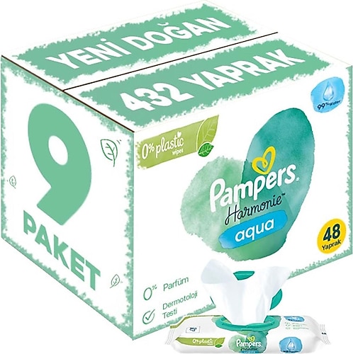 Prima Pampers Harmonie Aqua 48 Yaprak 9'lu Paket Islak Mendil