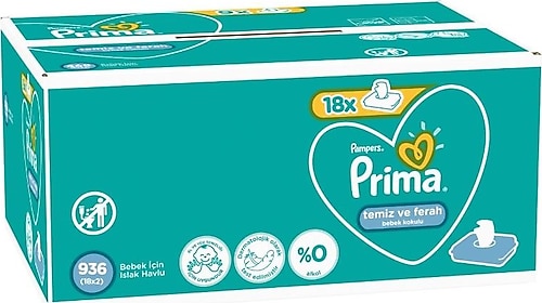 Prima Temiz ve Ferah 52 Yaprak 18'li Paket Islak Mendil