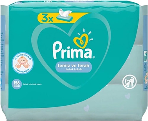 Prima Temiz ve Ferah 52 Yaprak 3'lü Paket Islak Mendil