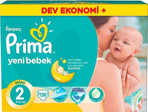 Prima Yeni Bebek 2 Numara Mini 136 Adet Fırsat Paketi Bebek Bezi