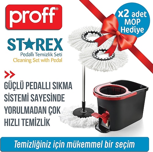 Proff Starex Pedallı Spin Mop Temizlik Seti 2 Adet Yedek Mop Hediye