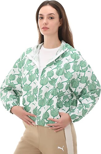 Puma 624976-86 Blossom Aop Windbreaker Kadın Yağmurluk-rüzgarlık Yeşil