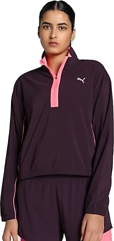 PUMA RUN FOR HER WOVEN 1/2 ZIP Kadın Mont, Midnight Plum-Sunset Glow, L