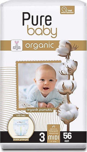 Pure Baby 3 Numara Midi 56'lı Bebek Bezi