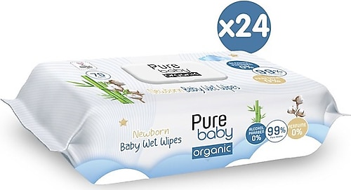 Pure Baby Organic Yenidoğan 70 Yaprak 24'lü Paket Islak Havlu