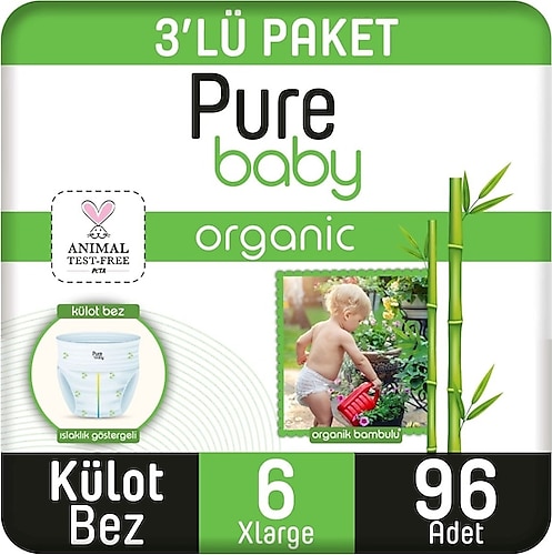 Pure Baby Organik Bambu Özlü 6 Numara XLarge 96'lı Külot Bez