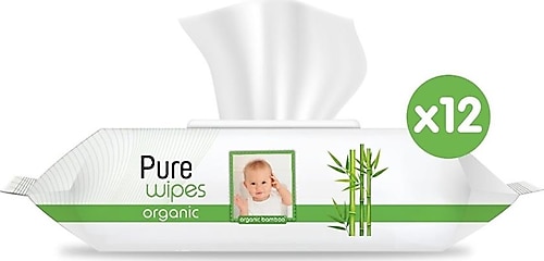Pure Baby Organik Bambu Özlü 60 Yaprak 12'li Paket Islak Mendil