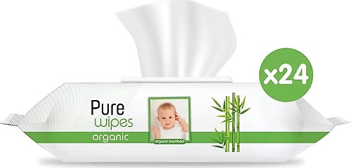Pure Baby Organik Bambu Özlü 60 Yaprak 24'lü Paket Islak Mendil