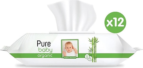 Pure Baby Organik Bambu Özlü 90 Yaprak 12'li Paket Islak Mendil