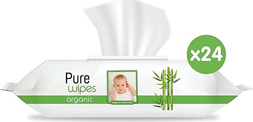 Pure Baby Organik Bambu Özlü 90 Yaprak 24'lü Paket Islak Mendil