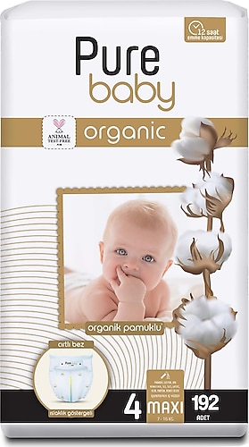 Pure Baby Organik Pamuklu 4 Numara Maxi 192'li Bebek Bezi