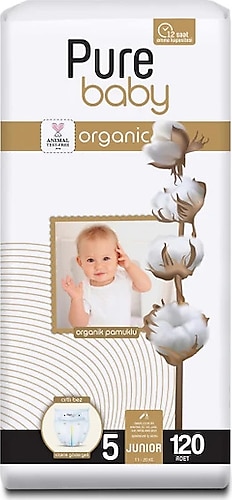 Pure Baby Organik Pamuklu 5 Numara Junior 120'li Bebek Bezi