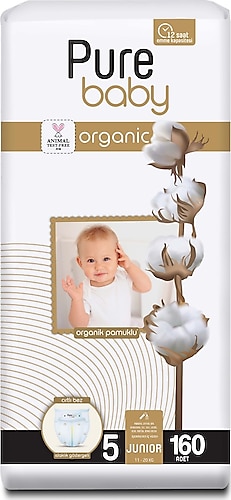 Pure Baby Organik Pamuklu 5 Numara Junior 160'lı Bebek Bezi