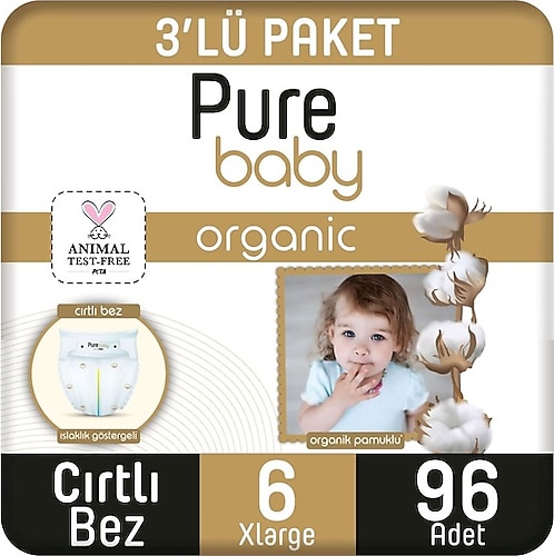 Pure Baby Organik Pamuklu 6 Numara XLarge 96'lı Bebek Bezi