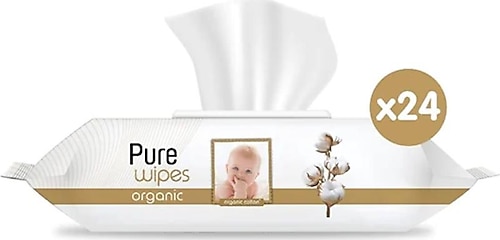Pure Baby Organik Pamuklu 90 Yaprak 24'lü Paket Islak Havlu