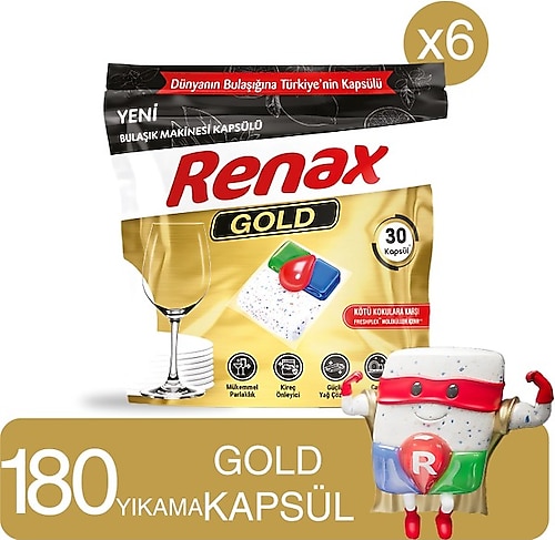 Renax Gold Hepsi Bir Arada Bulaşık Makinesi Tableti 30'lu 6 Adet