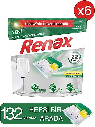 Renax Hepsi Bir Arada Bulaşık Makinesi Tableti 22'li 6 Adet