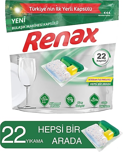 Renax Hepsi Bir Arada Bulaşık Makinesi Tableti 22'li