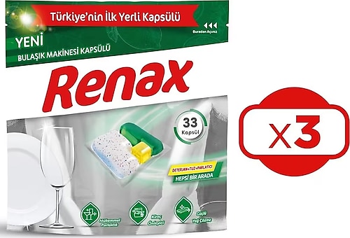 Renax Hepsi Bir Arada Bulaşık Makinesi Tableti 33'lü 3 Adet