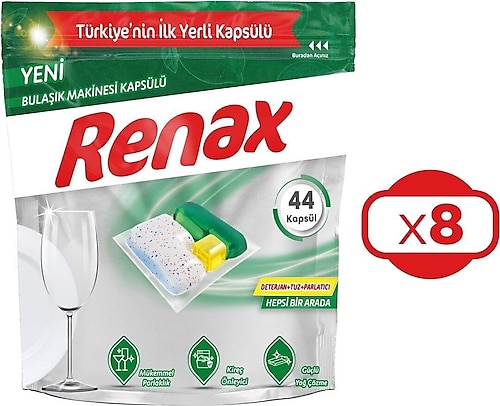 Renax Hepsi Bir Arada Bulaşık Makinesi Tableti 44'lü 8 Adet