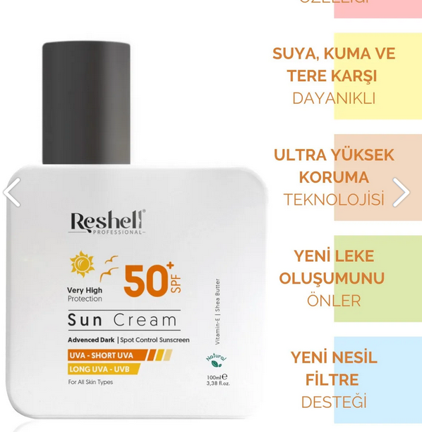 Reshell Spf 50 Yüksek Koruyucu Vücut Güneş Kremi Nemlendirici 100 ml R-1903 