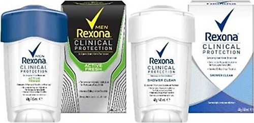 Rexona Clinical Protection Shower Clean ve Active Fresh Kadın Erkek Stick Deodorant 45 ml 2'li Set
