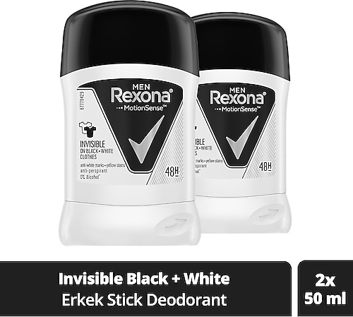 Rexona Invisible Black + White Anti-Perspirant Erkek Stick Deodorant 50 ml 2 Adet