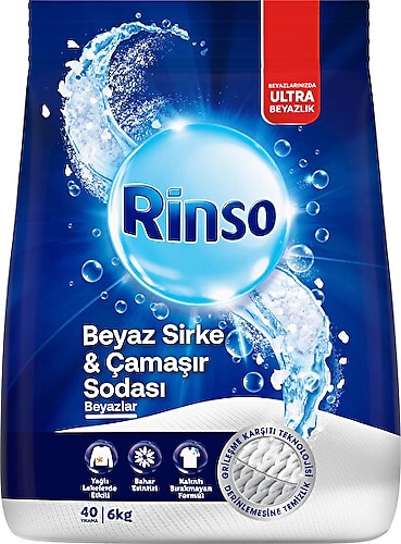 Rinso Beyaz Sirke & Çamaşır Sodası Beyazlar için 6 kg Toz Deterjan