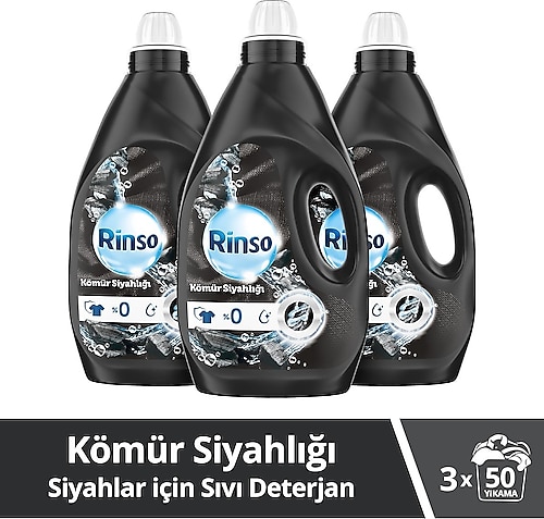Rinso Kömür Siyahlığı Siyahlar için Sıvı Deterjan 50 Yıkama 3 lt 3'lü