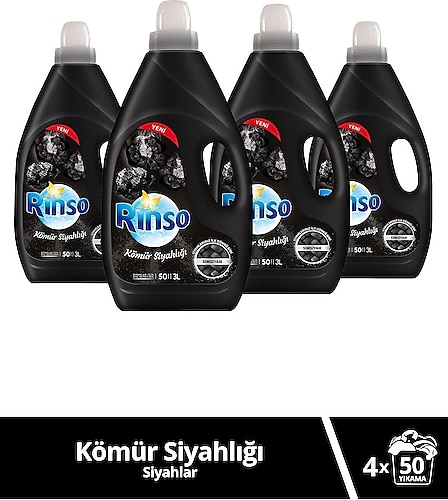 Rinso Kömür Siyahlığı Siyahlar için Sıvı Deterjan 50 Yıkama 3 lt 4'lü