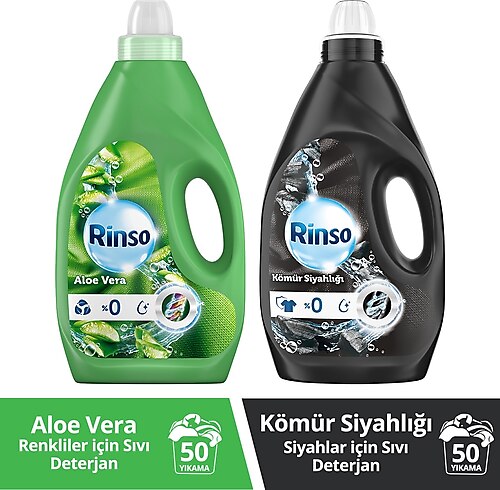 Rinso Sıvı Çamaşır Deterjanı Aloe Vera Renkliler 3lx1 + Sıvı Çamaşır Kömür Siyahlığı 3l X1