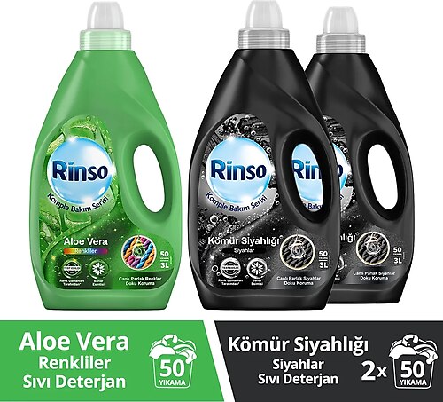 Rinso Sıvı Deterjan Aloe Vera Renki 3lt 1adet Sıvı Deterjan Kömür Siyahlığı Siyah 3lt 2adet