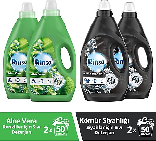 Rinso Sıvı Deterjan Aloe Vera Renkliler İçin 2 x 3 L + Rinso Kömür Siyahlar İçin 2 x 3 L